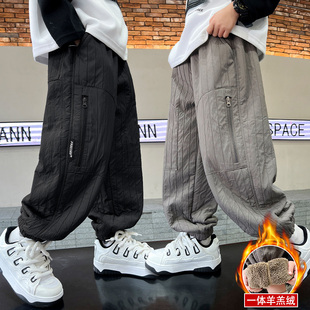 子加绒秋冬款 冬装 中大童冬季 男孩羊羔绒棉裤 加厚一条过冬装 男童裤