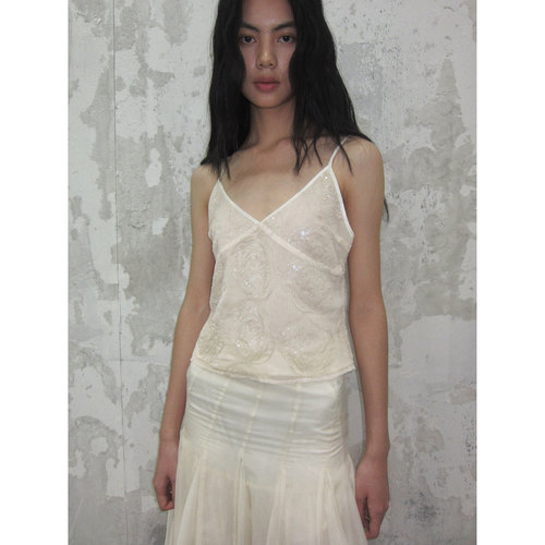 SHIJIRRR 25FW玫瑰珠片刺绣雪纺吊带上衣