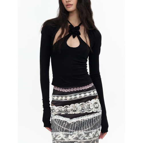 SHIJIRRR 24FWVOL.1秋新品原创黑色立体花针织上衣坎肩两件套装