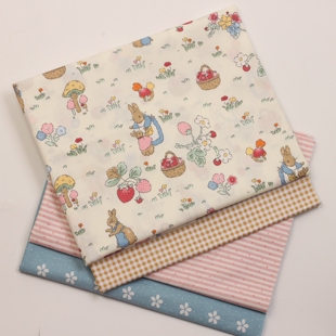 40支斜纹纯棉布料卡通小兔子蘑菇草莓印花布手工服装床品全棉面料