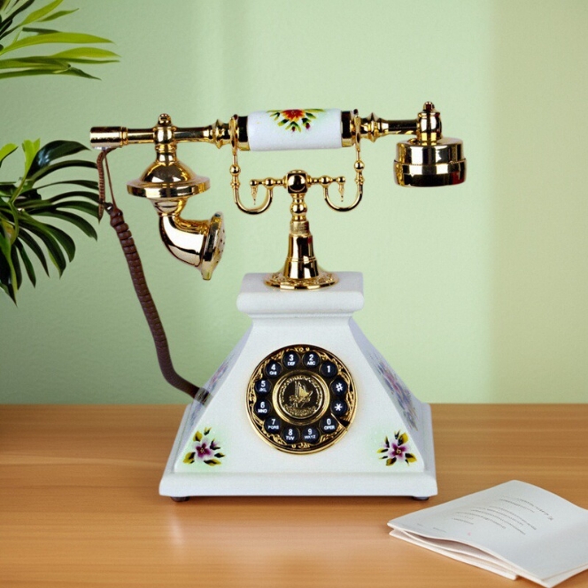 复古仿古欧式电话机办公家用老式民国有线座机手绘陶瓷客厅装饰
