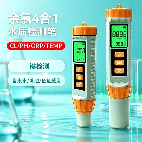 余氯4合1水质检测笔PH/ORP/TEMP温度一键检测高精度便携式测试仪