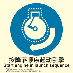 船用imo标识按降落顺序起动引擎开启水雾降放救助生艇到水面供气