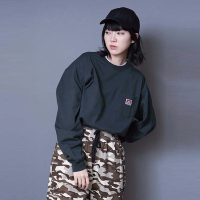 大猩猩口袋刺绣情侣纯色打底衫