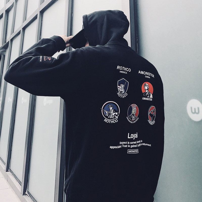 rothco刺绣情侣嘻哈卫衣连帽衫衫