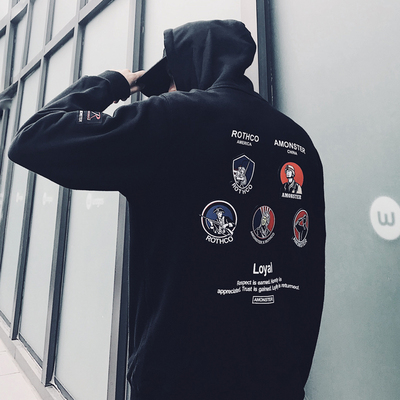 rothco刺绣情侣嘻哈卫衣连帽衫衫