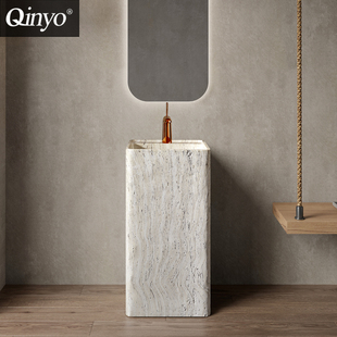 中古风浴室柜洗手台设计师白洞石立柱盆一体落地式个性艺术洗面盆