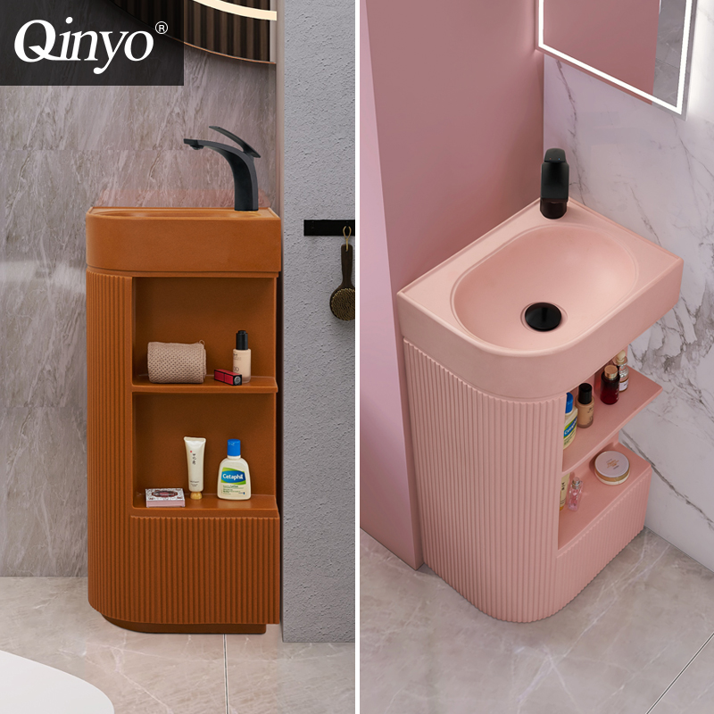 一体小户型转角艺术洗手台立柱盆