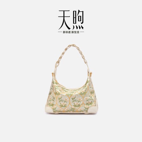 Pmsix天煦新中式非遗名家宋锦手提包中国风牛皮单肩斜挎小包女士