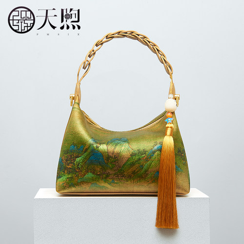 Pmsix天煦女包千里江山桑蚕丝国风旗袍大气手提单肩妈妈包斜挎包