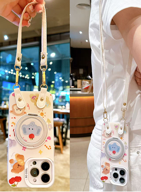 适用华为nova14手机壳带短款挂绳手提腕带nova13pro可背斜挎nova12小象磁吸支架nova11可爱卡通动物硅胶软壳
