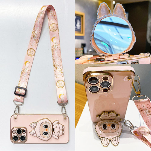 适用oppoa3pro手机壳带镜子支架站立A93硅胶A92S可爱拉布布A78防摔A76全包边A55软壳A54可背A1斜挎A2挂绳A17