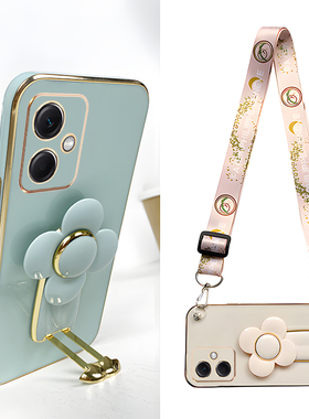 适用红米note12手机壳新款花朵风车支架可竖立note15pro镜头全包防摔note14硅胶软Turbo4斜挎挂绳note13背带