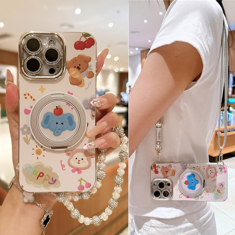适用苹果17promax手机壳可爱小象支架iPhone16可磁吸充电15plus带镜头膜全包14斜挎13背带12手提腕带11短挂绳