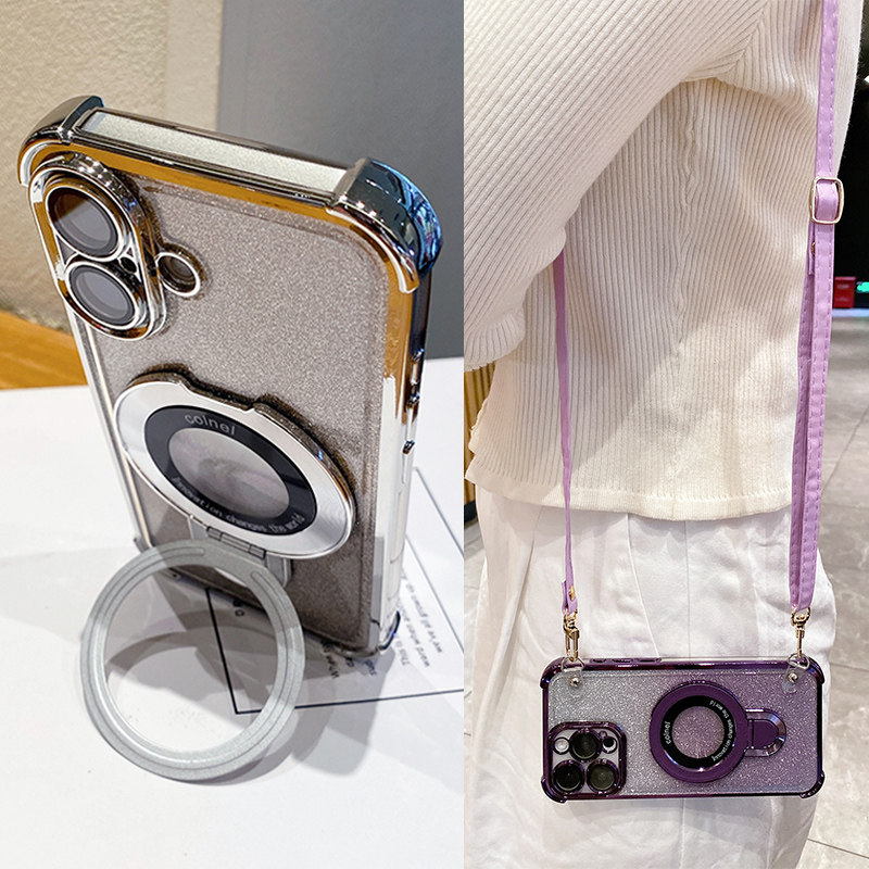 适用三星Galaxy S24手机壳磁吸支架可站立s25plus斜挎挂绳s23ultra背带S22+镜头膜全包S26防摔s20fe闪粉软壳