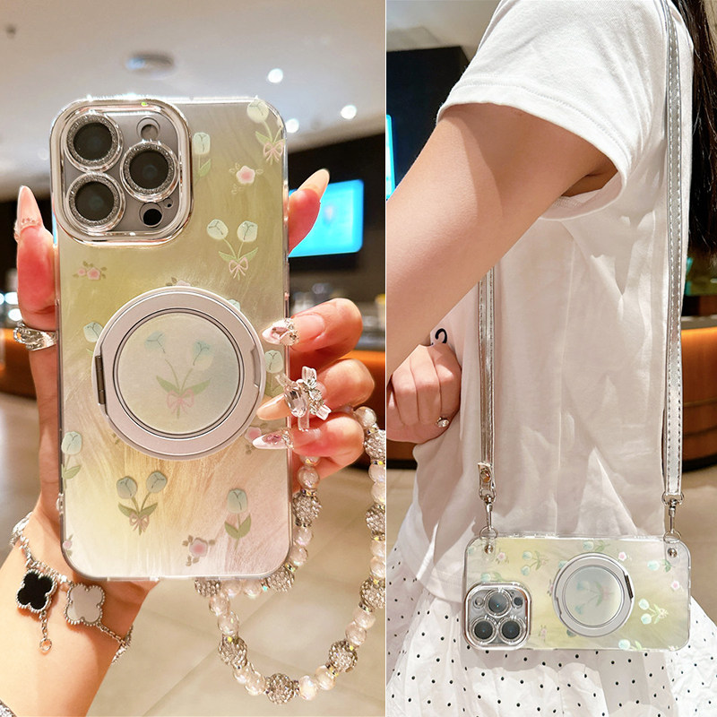 适用华为Pura70pro手机壳带支架可磁吸充电Pura80全包镜头膜P70珍珠挂绳P80斜挎背带P60简约小清新P50郁金香