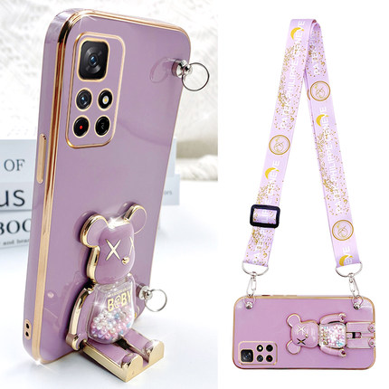 糖果暴力熊适用红米note11手机壳带支架note15pro斜挎note14可背Turbo4挂绳note12镜头全包防摔note13软硅胶