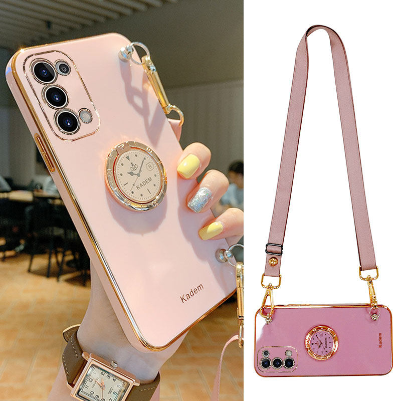 适用opporeno5手机壳新款直边方形reno4侧边全包镜头reno5pro+保护摄像头防摔reno4se女款可斜挎背带挂绳支架