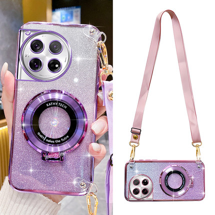 适用OnePlus/一加12手机壳车载磁吸支架一加11渐变色闪粉10pro硅胶软壳ace3镜头全包防摔Ace2V斜挎可背带挂绳