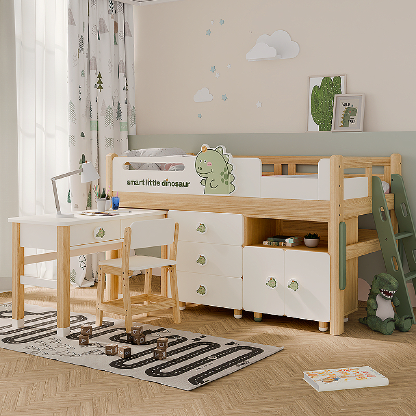 七叶木实木多功能简约半高床实用