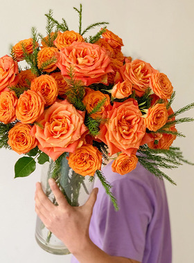 高级爱马仕橙色玫瑰组合套餐鲜花云南直发节日礼品插花水养顺丰