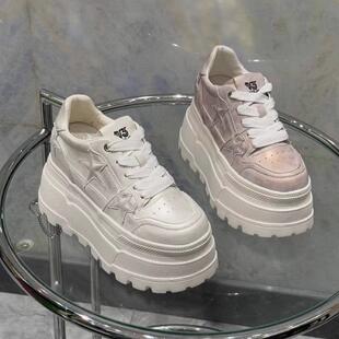 欧洲站小个子女鞋2025早春小白鞋10-13CM厚底系带休闲鞋女内增高