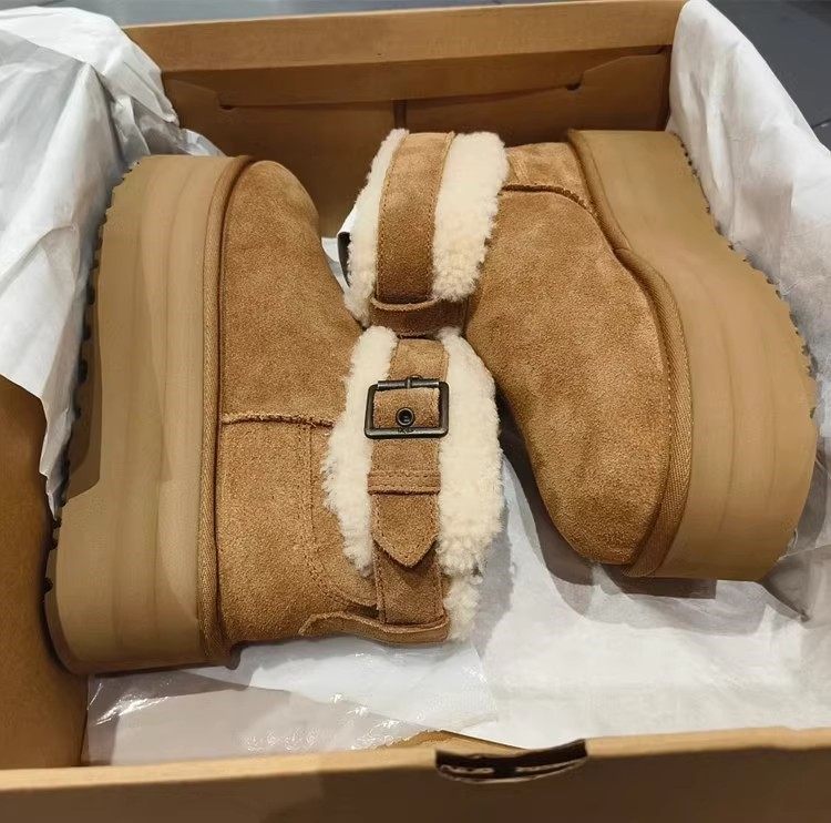 明星牛皮东北皮毛一体雪地靴女2024冬季新款增高厚底皮带扣棉鞋,女鞋,时尚雪地靴,淘宝优惠券,粉丝福利购,淘宝优惠卷