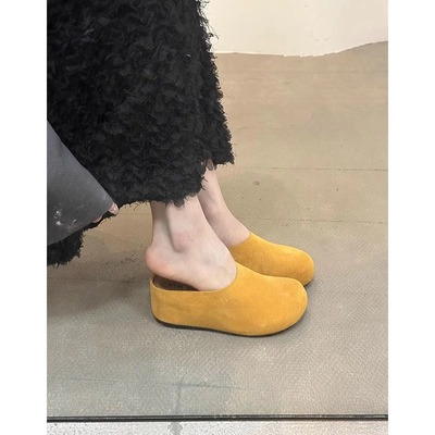 黄色勃肯鞋半拖女厚底内增高真皮