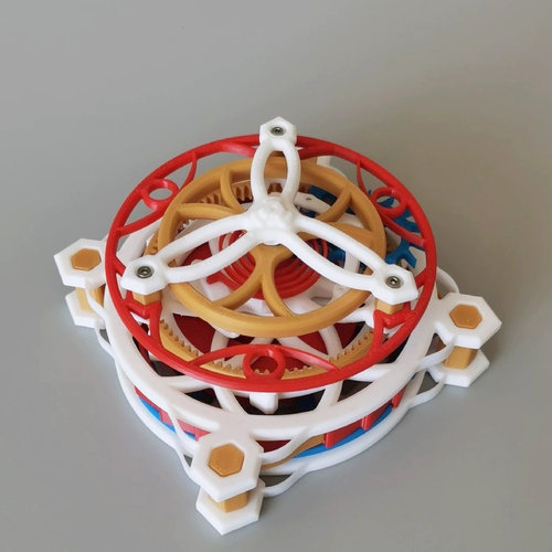 3D打印双轴陀飞轮模型发条动力摆钟机械原理桌面摆件科普教学齿轮