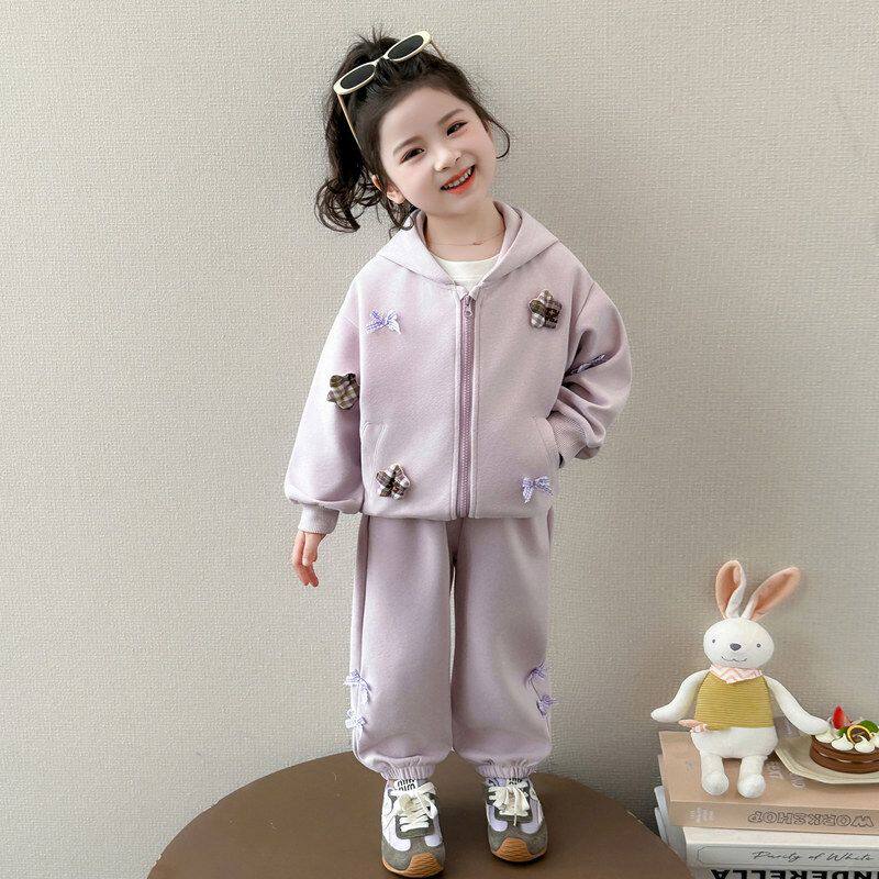 女童套装2026春秋儿童洋气韩版紫色甜美连帽卫衣女宝裤子两件套潮