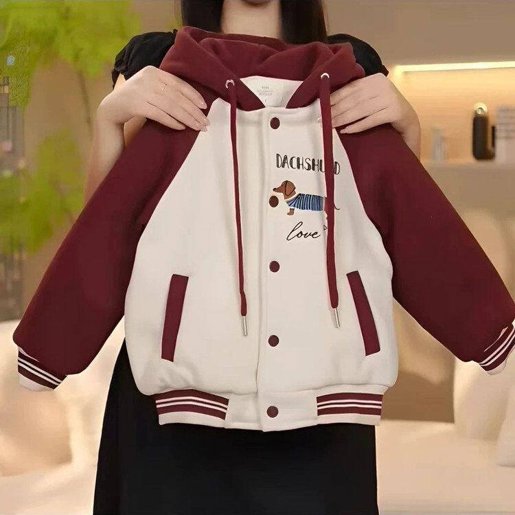 女童春秋腊肠狗棒球服外套2026中大童小狗卫衣女织里童装一件代发