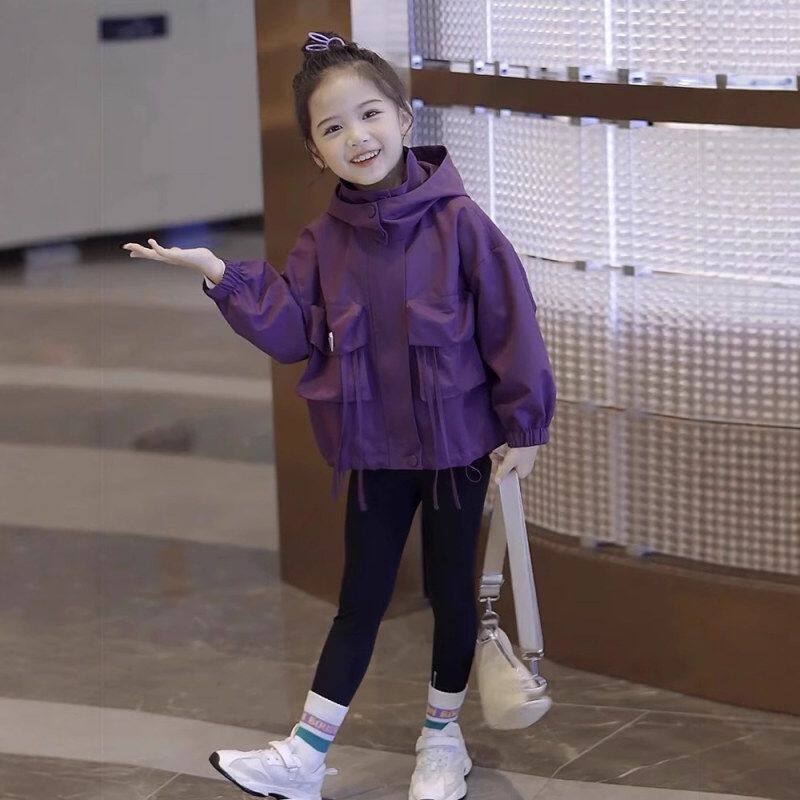 女童冲锋衣外套春秋装2026新款儿童春季连帽夹克上衣小女孩洋气潮