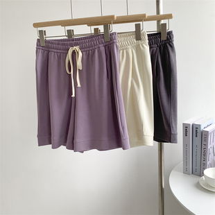 芋紫色铜氨丝五分阔腿短裤女夏季薄款顺滑高腰显瘦五分裤女瑜伽裤