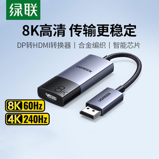 绿联dp转hdmi2.1转接头8K高清144hz外接电视投影仪转换器台式 电脑