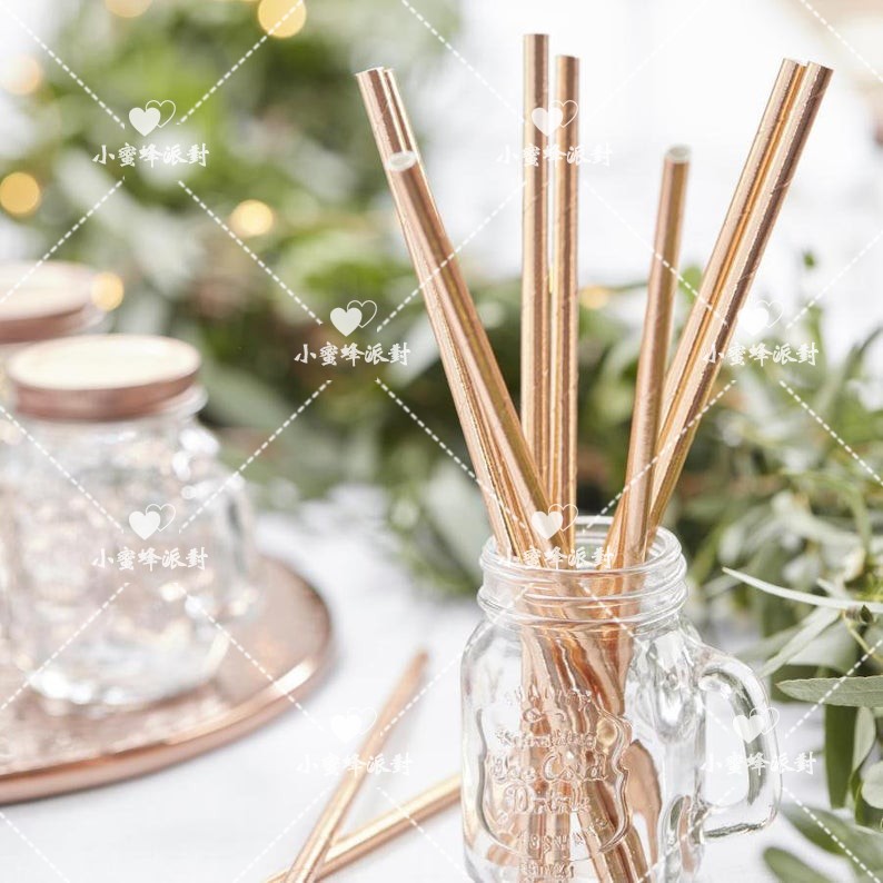 香槟金色纸质一次性吸管环保婚礼生日派对宴会甜品台装饰饮料果汁