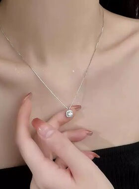 S925纯银方糖锆石锁骨链女轻奢