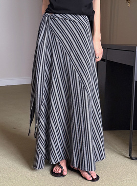 【琴键音符】歌铭法式复古条纹半身裙女夏季新款侧绑带A字裙N397C