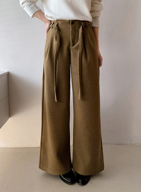 【里斯本秋日 一条过冬】歌铭韩系呢料高腰阔腿长裤女休闲裤N747C