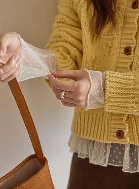 【芋泥波波氛围内搭】歌铭复古荷叶边蕾丝打底衫女冬季上衣N652C