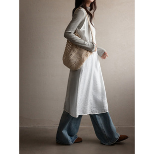 新款 秋季 复古天丝吊带连衣裙女装 叠穿仿醋酸中长裙W735B 歌铭