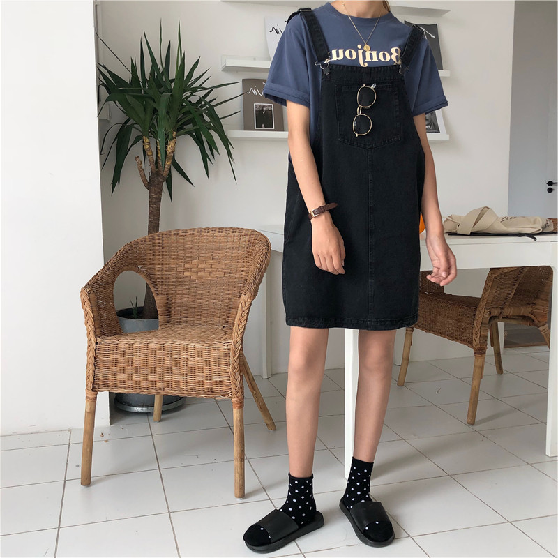 复古牛仔背带裙女春夏短款小个子图片