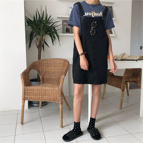 复古牛仔背带裙女春夏短款小个子