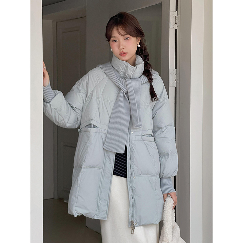 寒冬保暖韩系可拆披肩加厚棉服收腰羽绒外套冬季大衣小个子中长款