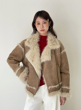 【绒光泡芙】歌铭复古皮毛一体仿麂皮绒外套女冬季新款上衣N779C