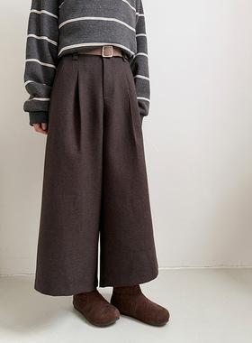 【八分松弛度】歌铭韩系薄呢料八分裤女冬季新款阔腿休闲裤N775C