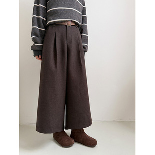 八分松弛度 阔腿休闲裤 歌铭韩系薄呢料八分裤 新款 N775C 女冬季