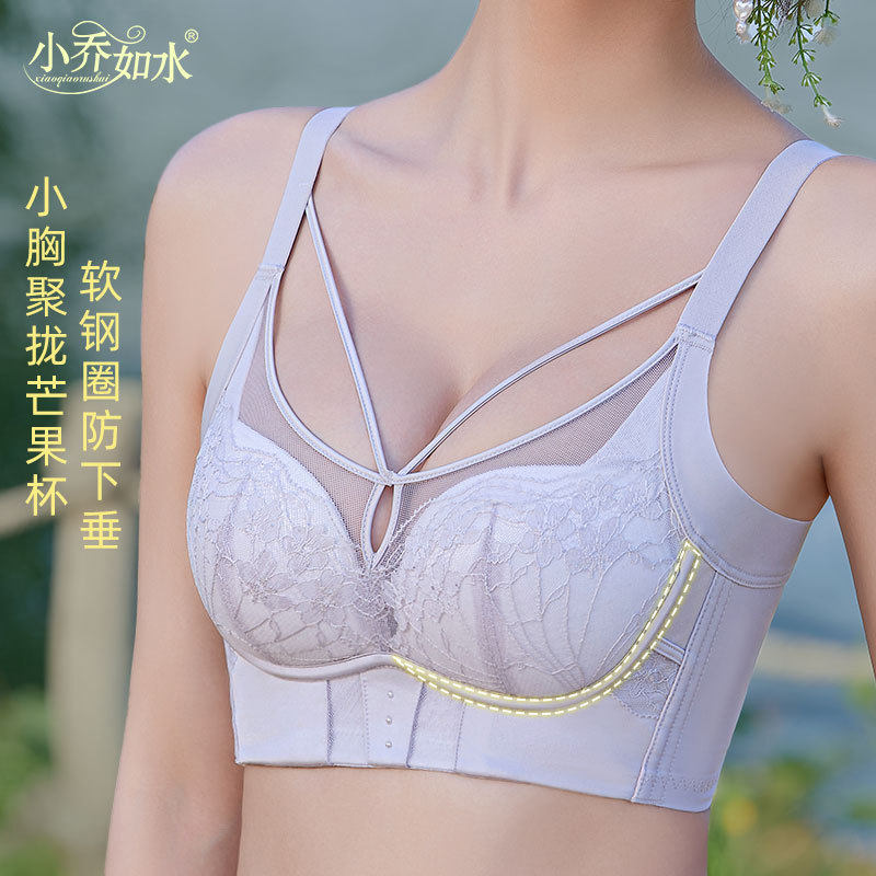 小胸聚拢内衣薄款透气蕾丝性感调整型软钢圈上托收副乳宫廷风文胸