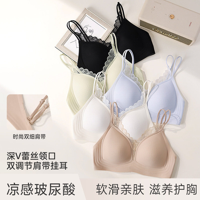 原版超薄凉感玻尿酸蕾丝深V无痕内衣女薄聚拢奶嘴胶无钢圈文胸罩
