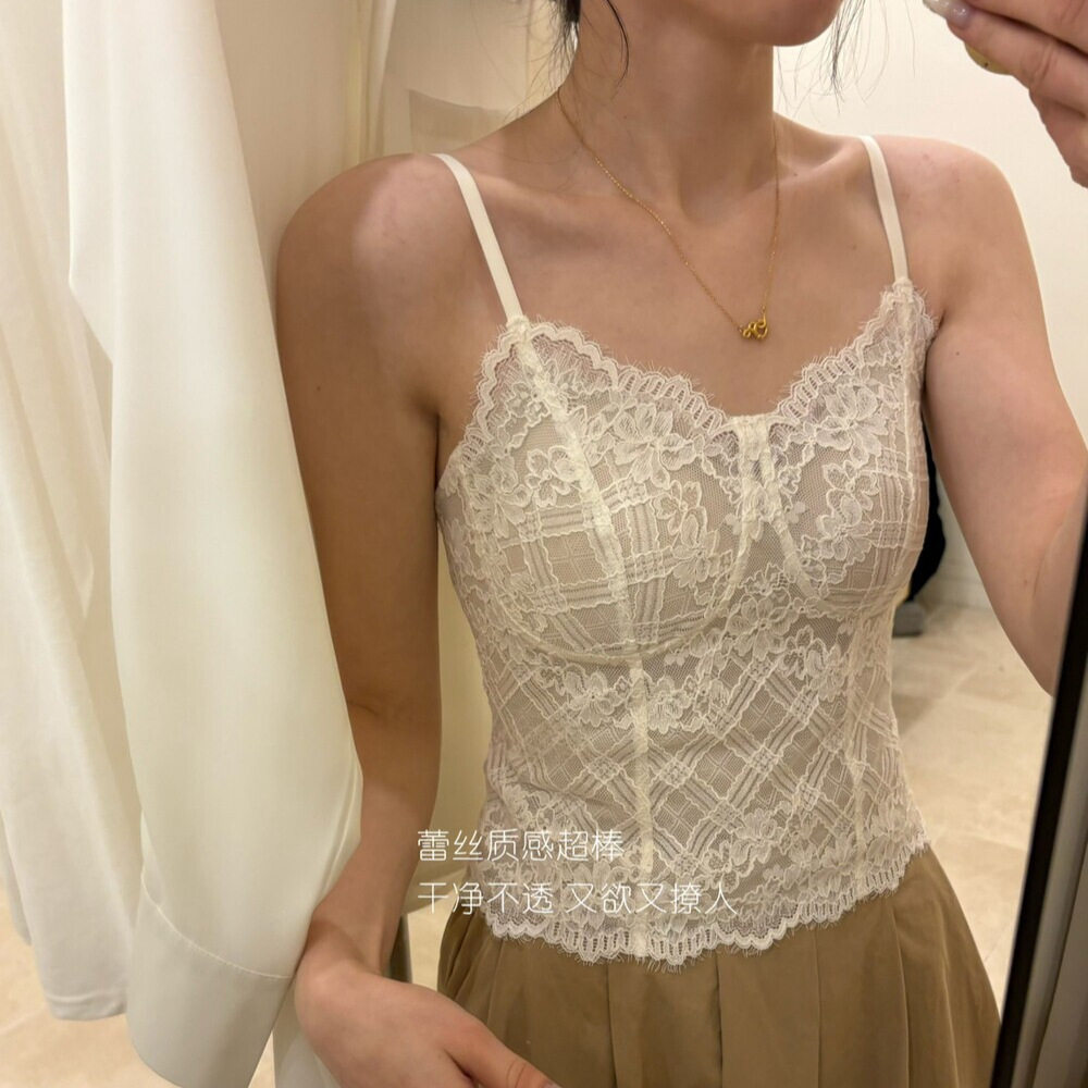 韩国东大门早春新款蕾丝吊带带胸垫一体显瘦性感内搭美背内衣外穿