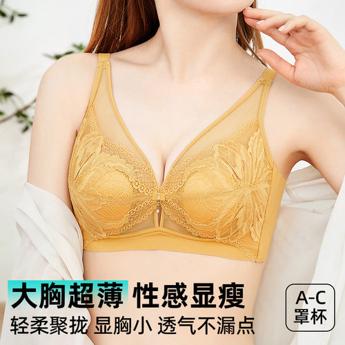 性感超薄款文胸无钢圈调整型内衣女收副乳上托防下垂大胸显小胸罩